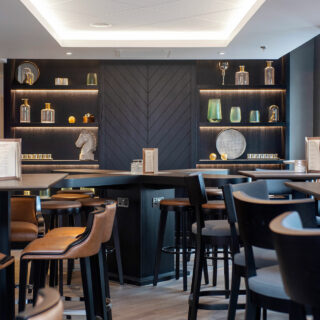 A bar with dark timber finishes