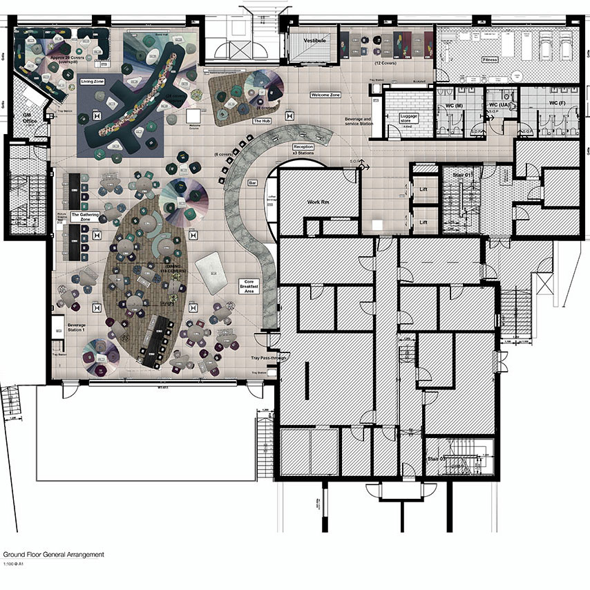 A rendered hotel floor plan hotel layout design